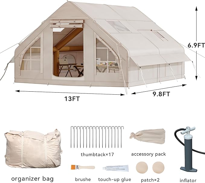 YITAHOME Inflatable Camping Tents 8 Person Blow Up Hot Tent with Pump and Stove Jack Easy Setup with Explosion Proof Valve Waterproof Oxford Air Glamping for Camping