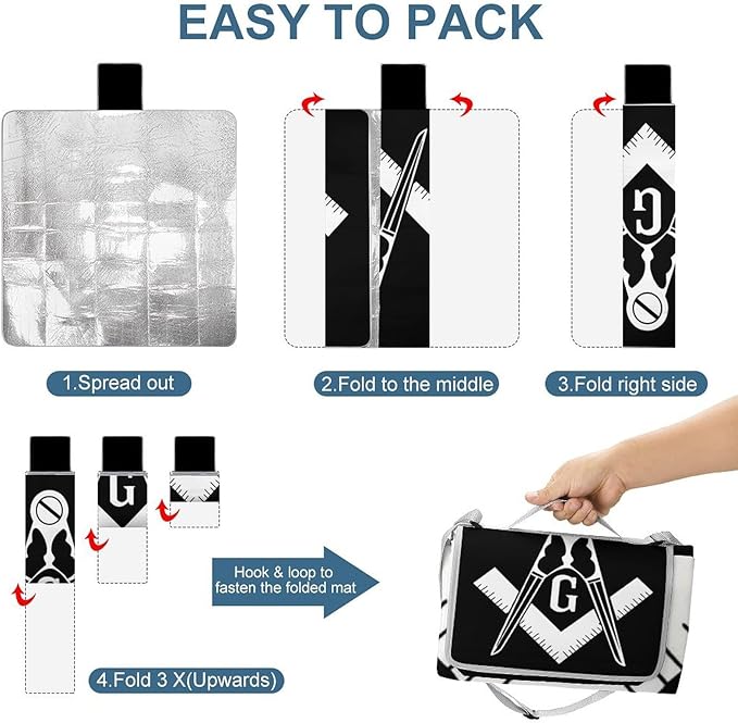 Masonic Faith Hope and Charity Freemason Logo Black Waterproof Outdoor Picnic Blanket Sandproof Beach Mat for Camping Hiking Grass Travelling