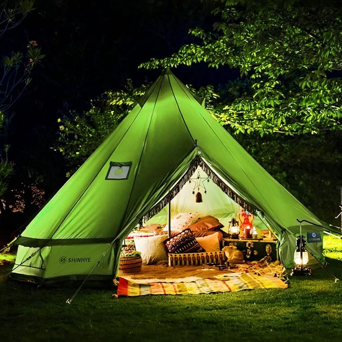 Canvas Bell Yurt Tent with Stove Jack Waterproof Luxury 4 Season Tents for Family Outdoor Camping 100% Cotton Green Glamping Tents for Hunting Partie All Year Living