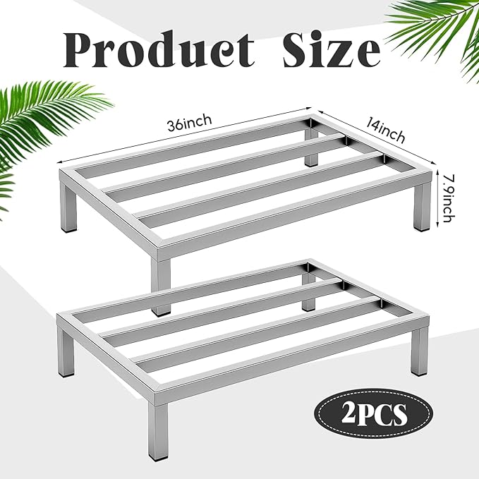 2 Pack Dunnage Rack 36 Long x 14 Wide 7.9 Height Sstainless Steel Shelf 2500+ Pound Capacity Commercial Food Floor Rack for Restaurants Kitchens Garages and Vehicles