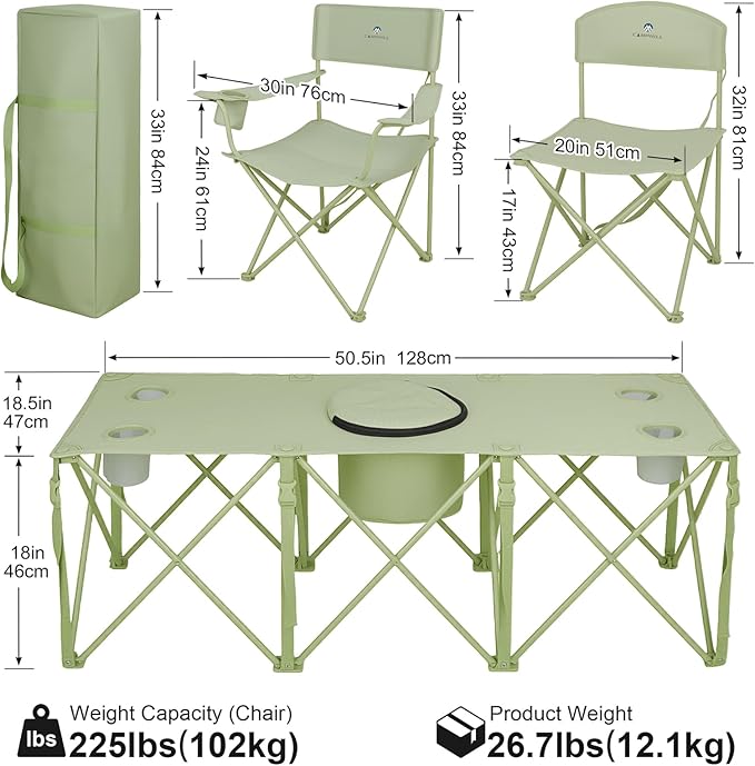 CAMPHILL Camping Chair Set of 3 Outdoor Folding Camping Chairs for Heavy People with Cup Holder &amp Carry BagCollapsible Chair Include One Sofa Chair and Two Single ChairSupport up to 500lbs