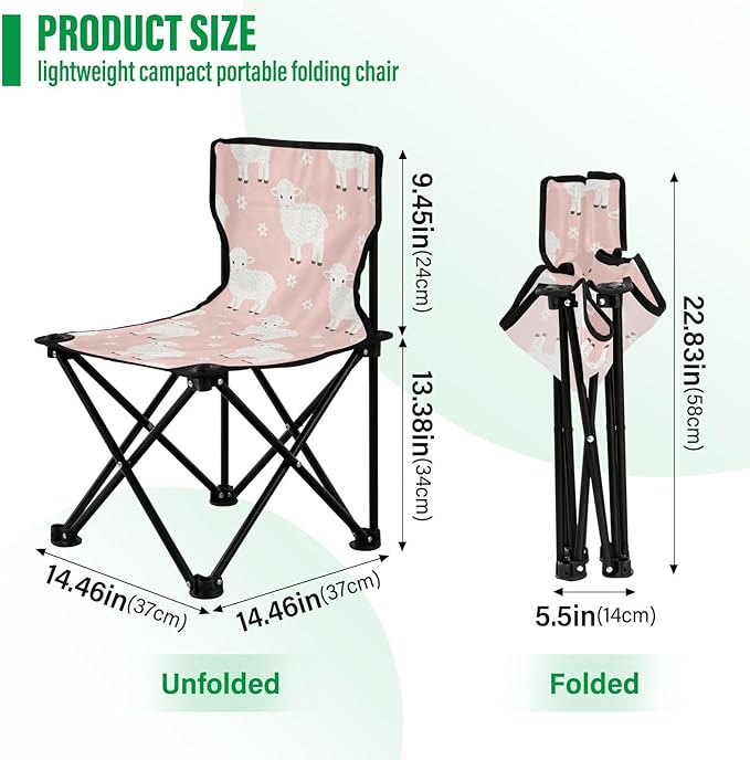 FRODOTGV Foldable Heavy Duty Camping Chairs Cute Sheep Pattern Beach Chair Backpack Lightweight Backpacking with Carrying Bag