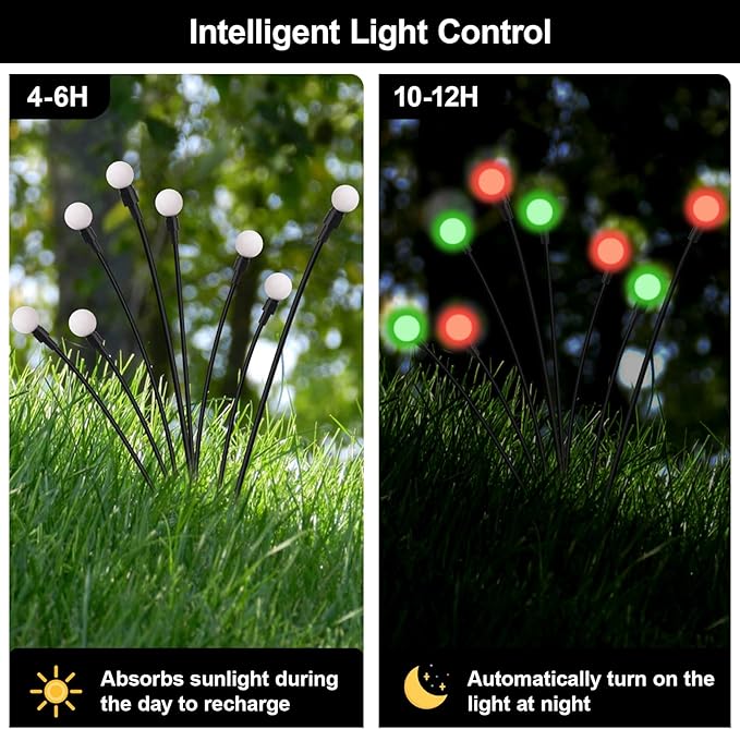 Solar Firefly Lights Outdoor Waterproof 8 Modes Red and Green Firefly Swaying Solar Garden Lights Stakes for Outside Christmas Holiday Yard Patio Plant Garden Decor 4 Pack(Red &amp Green)