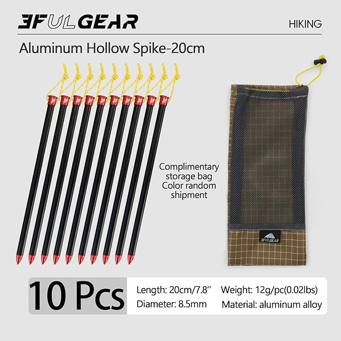 3F UL Gear 6/10PCS Lightweight Camping Tent Stakes 5.9/7.8'' Hollow Aluminum Alloy Tent Pegs Ground Stakes Essential Camping Accessories for Camping Garden Hiking (20cm-10pcs)