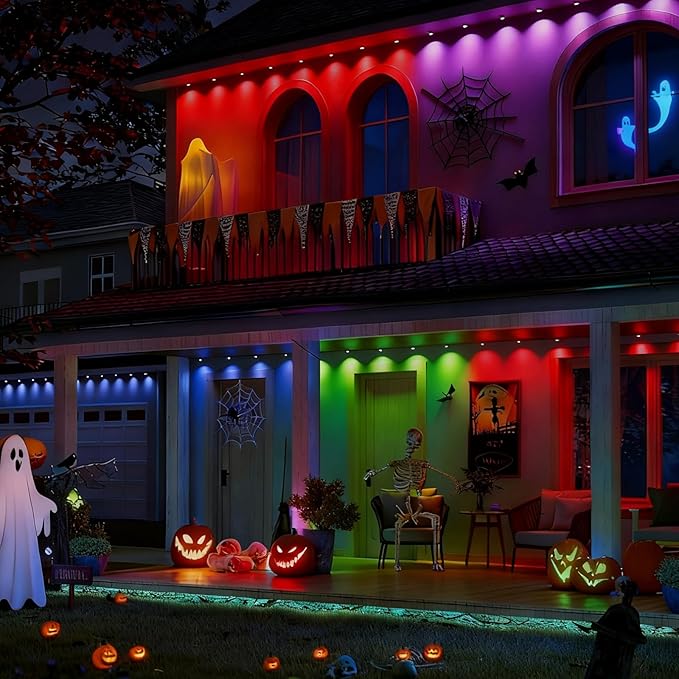 Permanent Outdoor Lights for House 50ft Waterproof RGB Eave Light IP67 String Lights with 30 LED App Remote RGB Under Eave Lighting for Garden Party Holiday Christmas Deco