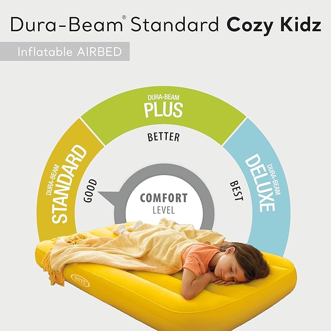 Intex 66803EP Cozy Kidz Inflatable Airbed : Fiber-Tech – Velvety Soft Surface – Carry Bag Included – Color May Vary – 34.5 x 62 x 7 6 Pack