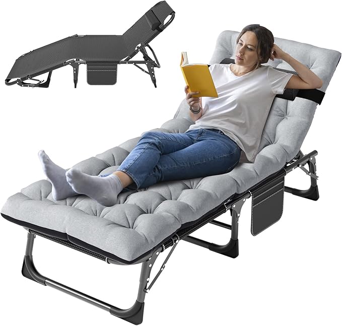 ABORON 5 Positions Camping Cots for AdultsOutdoor Folding Sleeping Cot/MatFolding Chaise Lounge Chair with PillowPortable Reclining Chair for Beach Lawn Camping PoolSunbathing Chairs