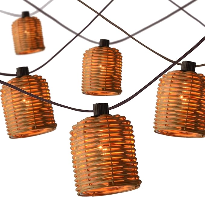 Natural Rattan String Lights 10 Rustic Raffia Cage 13 Ft Plug in &amp Connectable Wicker LightsNatural Color Rattan