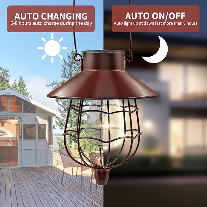 4 Pack Solar Lantern Outdoor Waterproof Metal Solar Hanging Lamp with Warm White BulbSolar Lights Outdoor Design for Garden Yard Patio Proch Decor