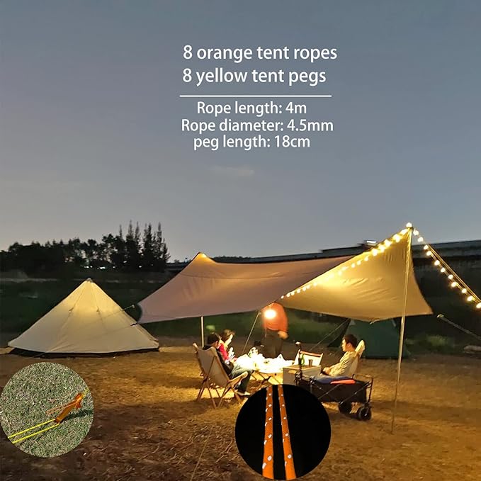 16x16 ft Large Camping Tarp Waterproof Hammock Rain Fly Camping Awning Khaki (Including Poles)