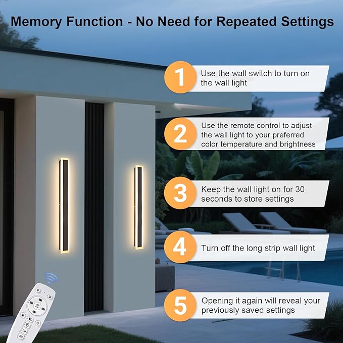 2 Pack 70.9In Outdoor Wall Sconces Black Modern Exterior Wall Light Fixtures for House 3CCT Dimmable lED Long Outside Wall Light for Garage Patio Porch Doorway Stairway