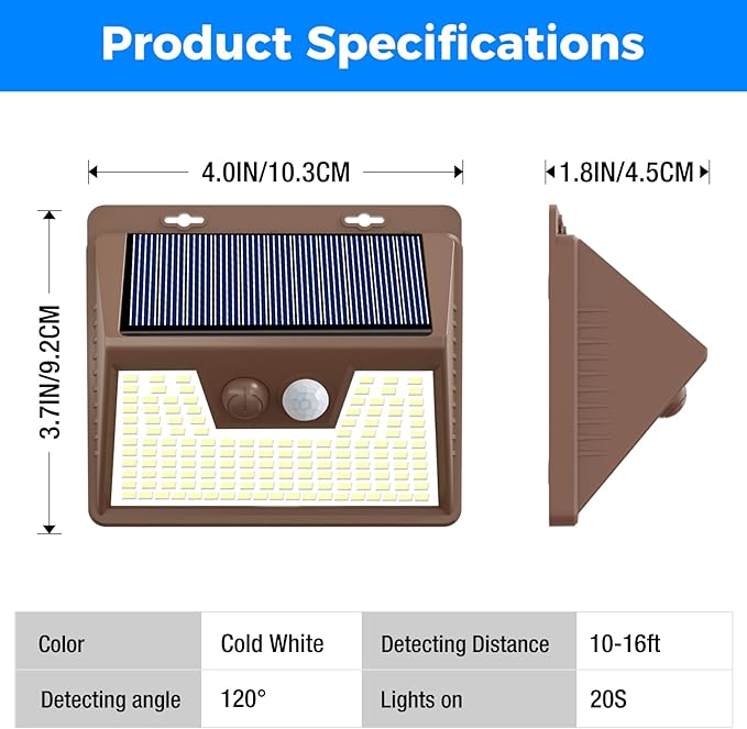 Peasur Solar Lights Outdoor Waterproof [12 Packs/140 LEDs] 3 Lighting Modes Solar Motion Sensor Light Outdoor Ultra Bright Security Lights Outdoor Solar Lights for Outside Fence Patio Deck[Brown]