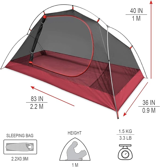 KAZOO Waterproof Backpacking Tent Ultralight 1/2 Person Lightweight Camping Tents 1/2 People Hiking Tents Aluminum Frame Double Layer | Waterproof Camping Tents 1/2 People Hiking Tents Aluminum Fr