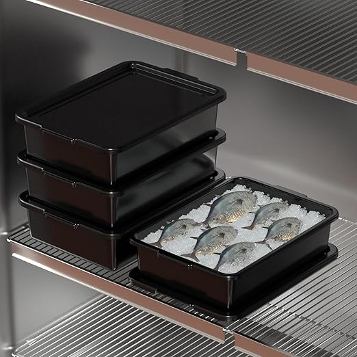13 L Plastic Bus Tubs with Lids Food Service Bus Tub Box Black 12 Packs