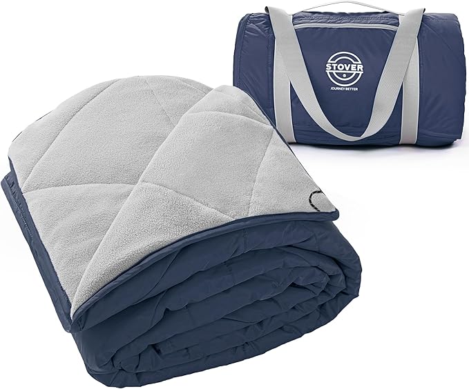 STOVER Large Waterproof Outdoor Stadium Blanket- Extra Thick Soft Fleece Camping Blanket for Travel Picnics Sports Dogs 79x55 Warm Windproof Sand-Proof Lightweight Packable (Alpine Blue)