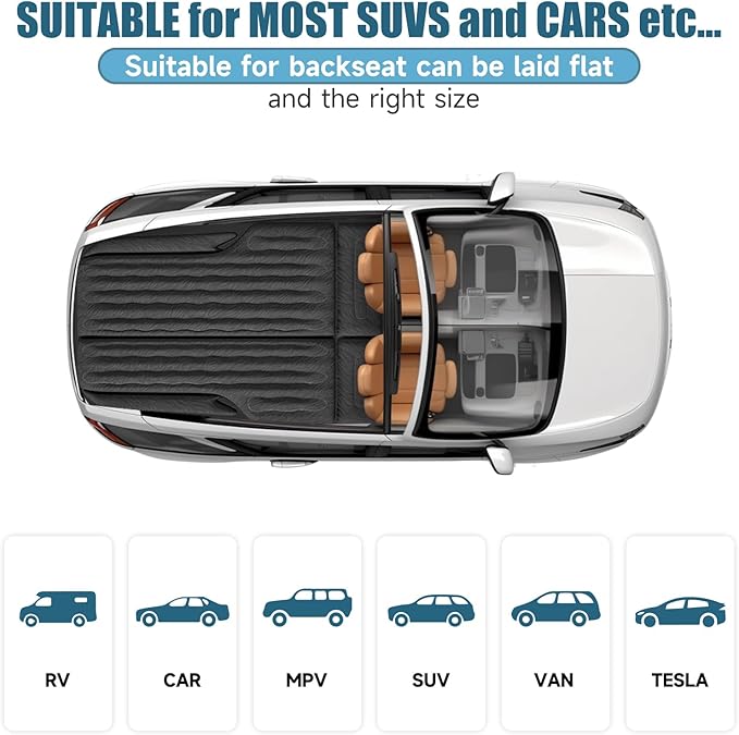 Inflatable SUV Air Mattress Bed Car Mattress Double-Sided Flocking Travel Camping Bed Car Sleeping Mattress for Universal SUV with Air Pump 2 Pillows