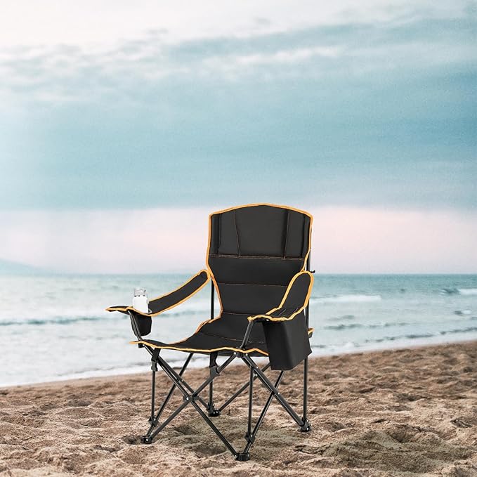Goplus Reclining Camping Chair with Removable Footrest 2-in-1 Folding Lounge Chair w/Adjustable Backrest Storage Bag &amp Cup HolderPortable Recliner Cozy Lounge Chair for Picnic Fishing (1)