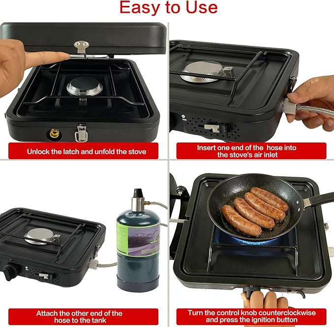 2 Burner Camping StovePortable Camp Stove with 17000 BTU Adjustable Burners and Carrying BagFolding Camping Stove for Outdoor Cooking Backpacking BBQ Grill
