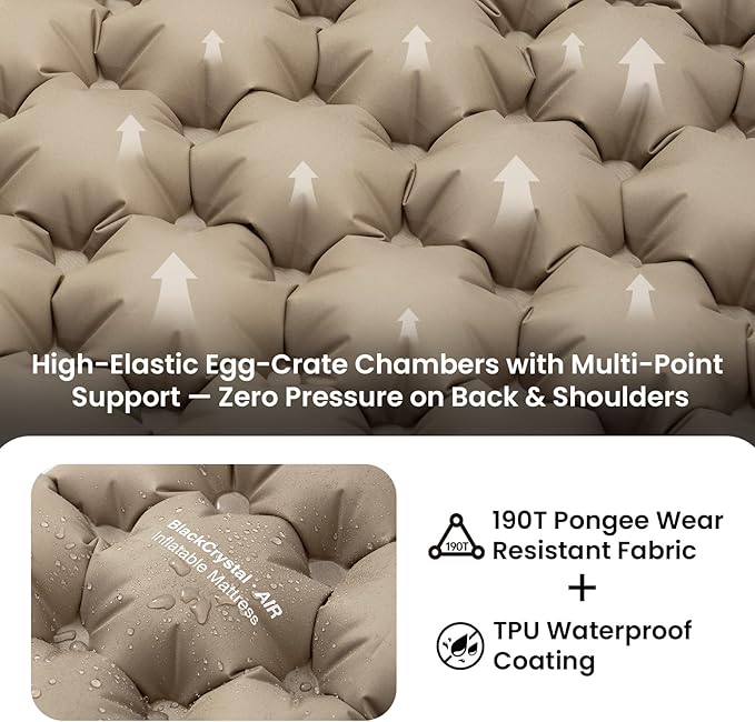 ONETIGRIS BLACKCRYSTAL Camping Sleeping Pad with Built-in Foot Pump Inflatable Sleeping Pad with Built-in Pillow Connectable Camping Air Mattress for Backpacking HikingTent Camping Lightweight