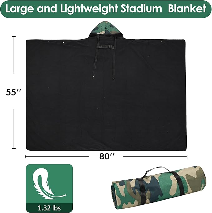 Catalonia Waterproof Stadium Blanket Windproof Wearable Poncho for Football Sideline &amp Sports Events for Fans Portable Durable Outdoor Blanket for Camping &amp Tailgating