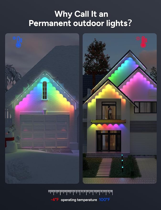 Permanent Outdoor Lights 150ft with 90 RGB LED Lights for Christmas and Daily 49 Scene Modes+DIY for Christma Decor IP66 Waterproof for Outdoor Compatible with Alexa Google Assistant