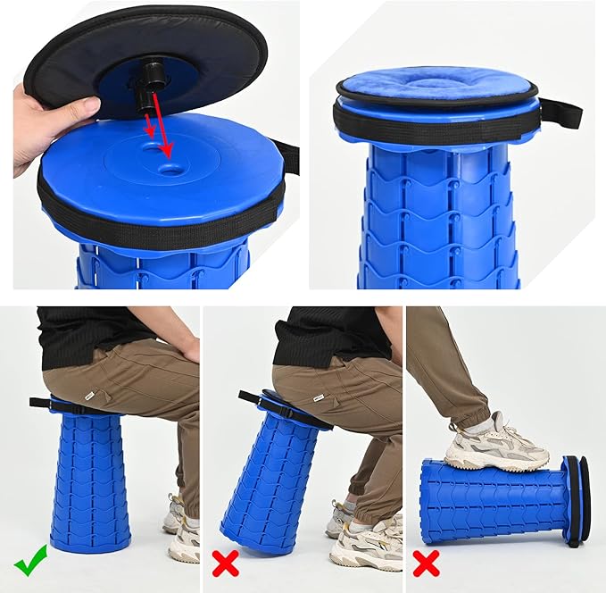 2 Pack Upgraded Collapsible Stools Folding Stool with CushionRetractable Folding Stool Max Load Capacity 400lbs Portable Telescoping Stools for Camping Hiking Outdoor BBQ Fishing-Dark Blue