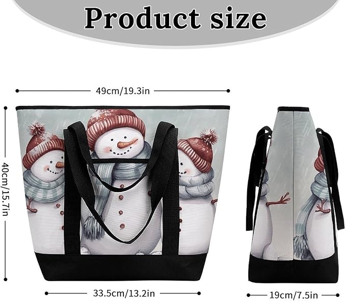 Insulated Shopping BagLarge Reusable Cooler Bags Winter Snowman Printed Foldable Shopping BagTravel Waterproof Shoulder Bag