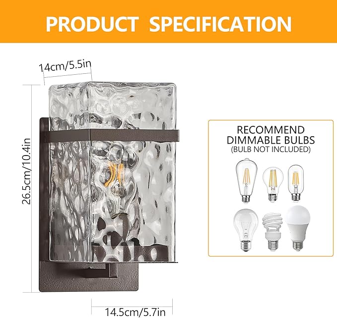 Brown Outdoor Wall Sconce Waterproof Exterior Light Fixture Porch Wall Mount Lighting with E26 Sockets &amp Glass Shades for GarageDoorwayPatioFront Doo