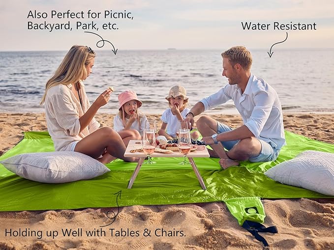 WEKAPO Beach Blanket Sandproof Waterproof Extra Large Beach Mat Oversized &amp Compact Sand Free Quick Drying Beach Essentials for Vacation Cruise Picnic &amp Camping with Stakes