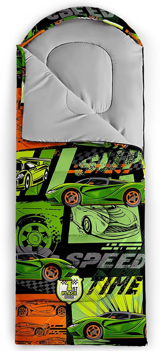 Kids Sleeping Bag for Boys GirlsCartoon Dinosaur Print-Lightweight Warm Portable Outdoor Indoor-Waterproof Cold Weather Resistant Sleeping Bag for Camping Hiking