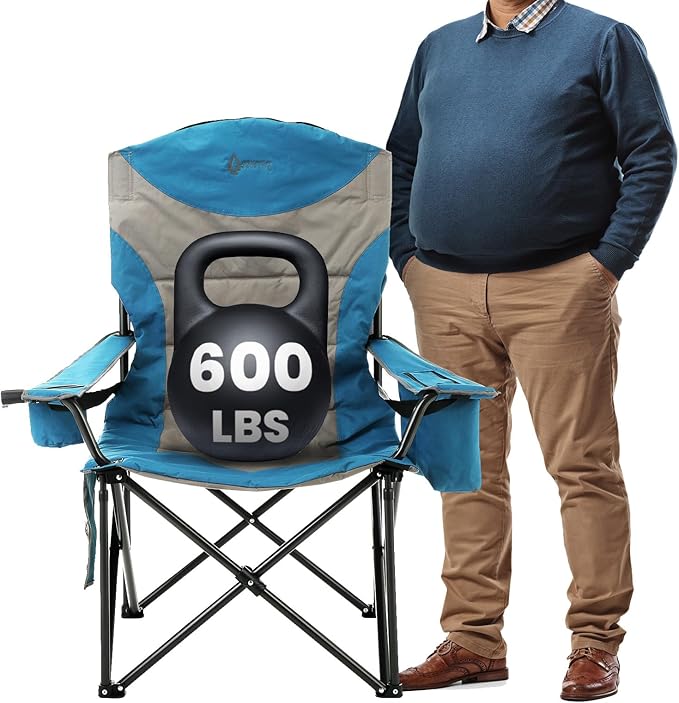 ARROWHEAD OUTDOOR Oversized XXL Portable Folding Camp Chair w/Glass &amp Cup Holders Armrest Cooler Heavy Duty Carry Bag 600 lbs Weight Capacity