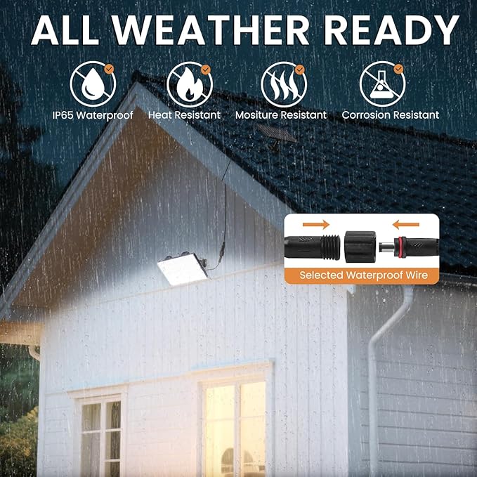 LumiZen Solar Outdoor Lights 3800LM LED Flood Lights with 16.4 Ft Cable Remote Control Solar Motion Sensor Lights with 3 Modes Solar Powered Security Lights for Outside Patio Yard Garage 3 Pack