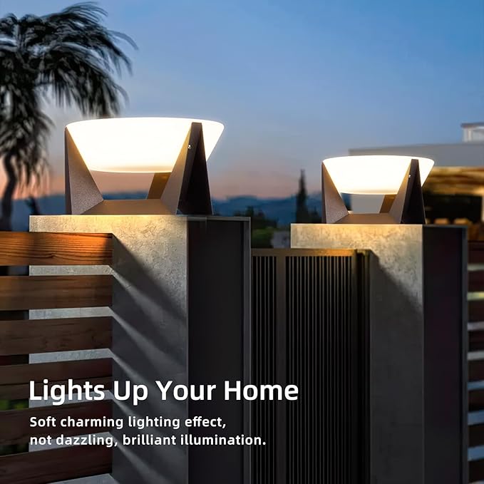 Solar Pillar Light15 Large Outdoor Post Lights Modern Column Cap Lights Dusk to Dawn Post Lamp IP54 Waterproof Deck Lantern 3000K Luxury LED Lighting for Entrance Patio Garden Decoration