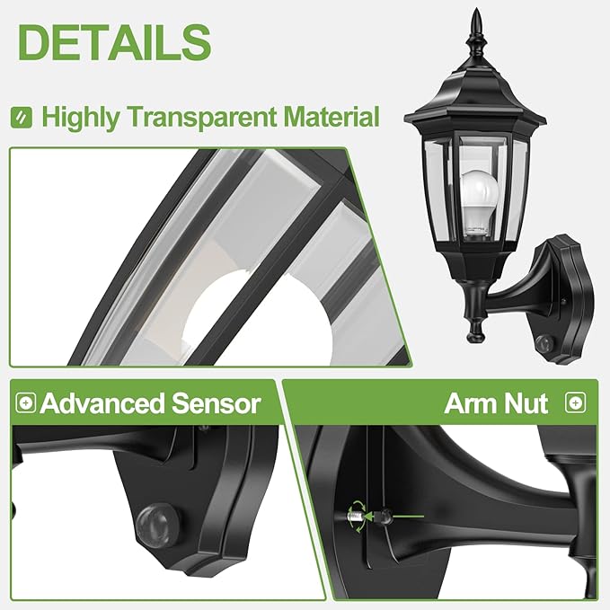 EMART Dusk to Dawn Plastic Outdoor Wall Light Fixtures with Bulbs Waterproof and Anti-Corrosion Porch Sconces Exterior Lanterns Wall Mount Lamp for Outside Garage Front Door Patio 2 Pack Black