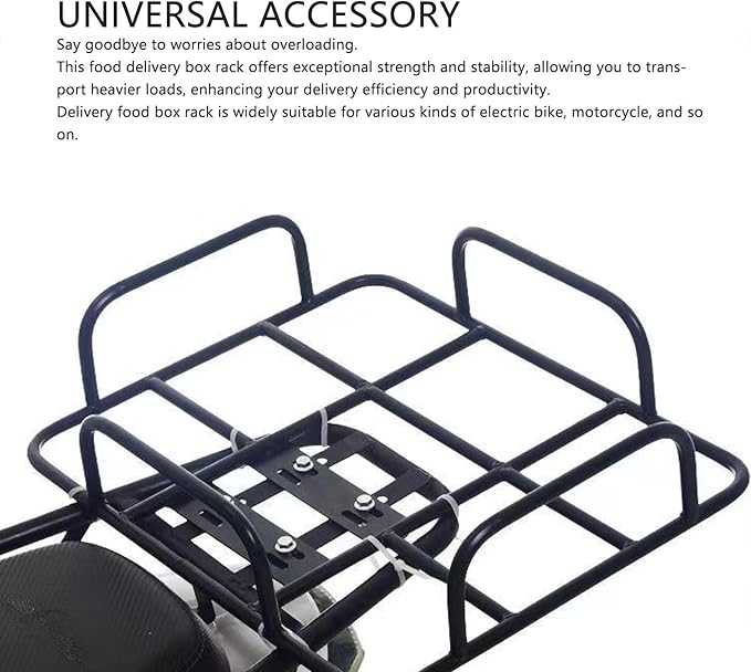 Universal Food Delivery Box Rack Rear Grille Heavy Duty Iron Bracket for Electric Bike and Motorcycle Sturdy Delivery Food Box Base with High Load Capacity