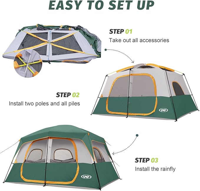 UNP 2/4/6/8 Person Tent Portable Cabin Tent Camping Tent 4-Person Easy Set Up Waterproof with Top Rainfly for Outdoor Camping/Hiking
