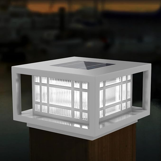 HUYIENO Solar Post Cap Lights Large Outdoor Deck Fence Post Lights 50Lumens Brightness Warm/Bright White Lighing Modes for 4x4 5x5 Vinyl Posts 4x4 5x5 6x6 Wooden Posts (White 2pk)