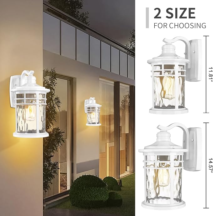 Darkaway Outdoor Wall Light Fixture2pcs 14.57inch Large Outside Porch Lights Wall Mounted Water Ripple Glass Exterior Waterproof Lantern Modern Wall Sconce Lighting for House Front Door