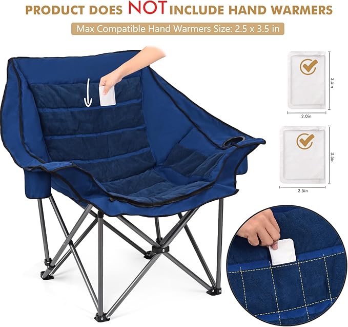 Oversized Fully Padded Camping Chair with Removable Foot Pocket Heavy Duty Comfy Folding Camp Sports Chair for Adults Summer Winter Outdoor Ice Fishing Hunting RV Cup Holder XL 400 LBS