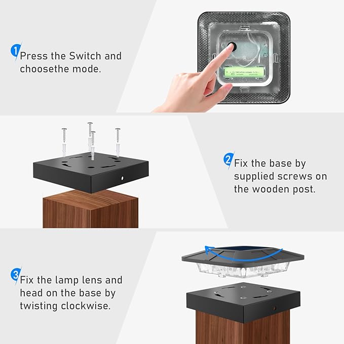 Peasur 4 Packs 4x4 Solar Post Lights Outdoor Blue &amp Warm White LED Fence Caps Light Waterproof Wood &amp Vinyl Post Top Lighting for Deck Mailbox Railing Porch Outside