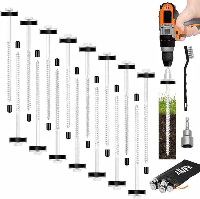 15 Pcs 10 Hex Pegs Drillable Tent Stakes Screw in Tent Pegs Stakes for Garden Canopies Grassland Canopies Awnings Camping Travel (Hex Tool and Storage Bag)