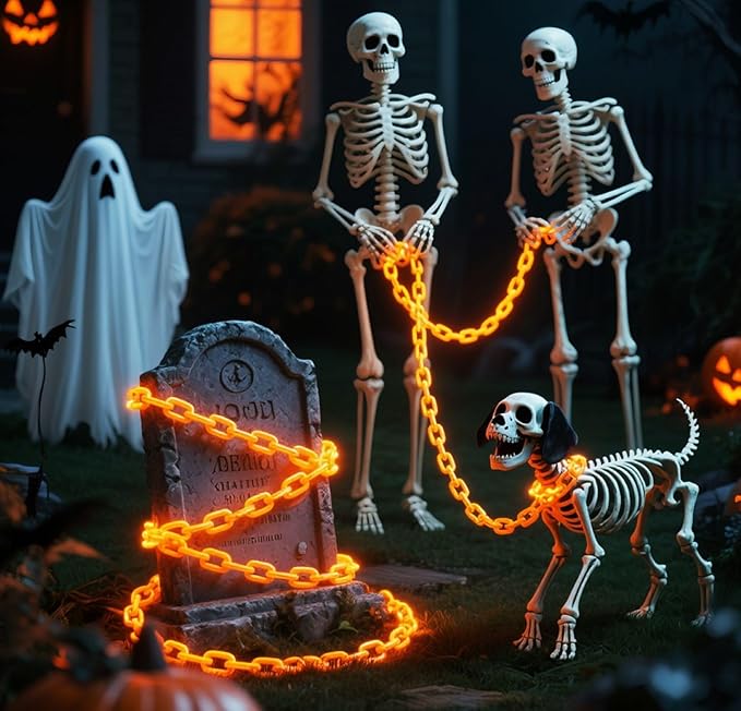 Solar Halloween Chain String Lights Decoration Upgraded 10Ft 160LED Orange Plastic Lights with 8 Lighting Modes for Indoor Outoor Halloween Party Cosplay Haunted House Spooky Decor