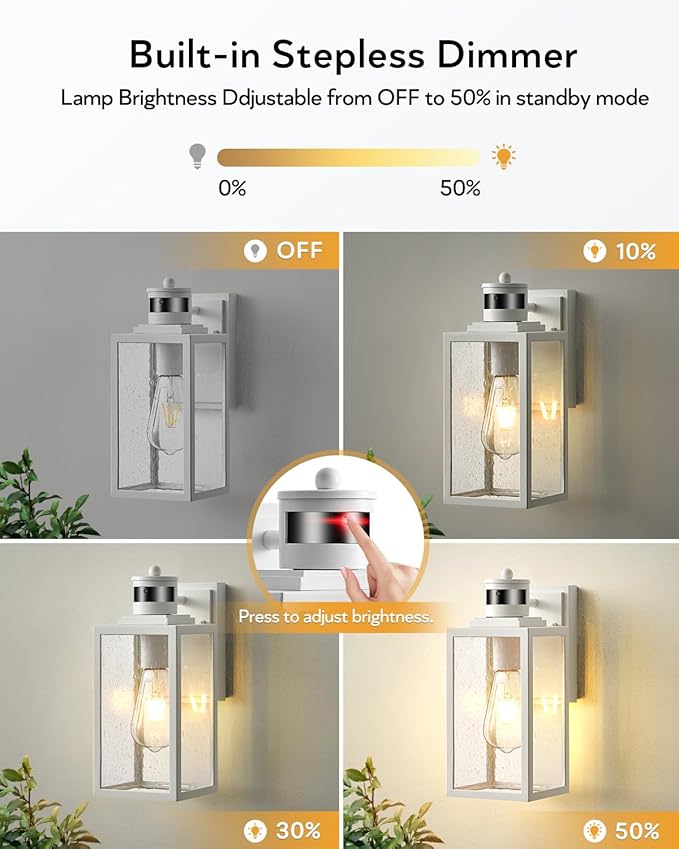 VIANIS White Motion Sensor Exterior Wall Light Modern Dusk to Dawn Outdoor Porch Lights Wall Mount Anti-Rust Aluminum Waterproof Outdoor Wall Sconce Exterior Lighting Fixtures for House Garage