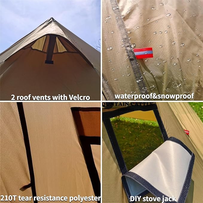 DANCHEL OUTDOOR Backpacking Hot Tent w/Stove Jack Portable Tipi Tent with T6 Titanium Folding Wood Stove for 1-4 Person Winter Camping Hunting3m/4m