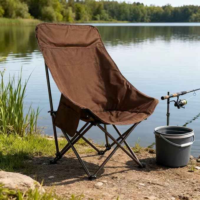 Portable Lightweight Compact Camping Foldable Chair with Carry Bag for Hiking Fishing Beach (High Back Khaki)