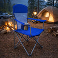 Outdoor Folding Camping Chair with Insulated Cooler Padded Seat and Back Cup Holder Storage Pockets Lightweight Portable Chair with Carry Bag for Camping Beach Lawn and Backyard (Blue)