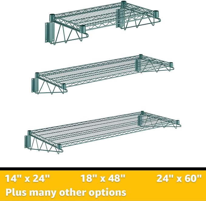 2-Pack 14 x 60 Fixed Wire Green Epoxy Wall Mount Shelf Commercial Wall Mount Shelving NSF