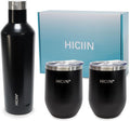 Stainless Steel Wine Tumblers with Lid TWO 12oz &amp Insulated Wine bottle ONE 25oz&ampGift Set with well packaged box.Keep waterwinedrinks with warm or cold (Black)