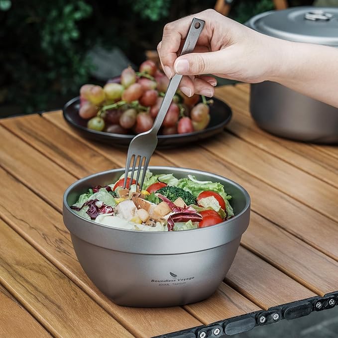 Boundless Voyage Titanium Double Walled Bowl Oatmeal Rice Soup Yogurt Bowl Ultralight Portable Tableware Outdoor Camping Metal Bowls (800ml)