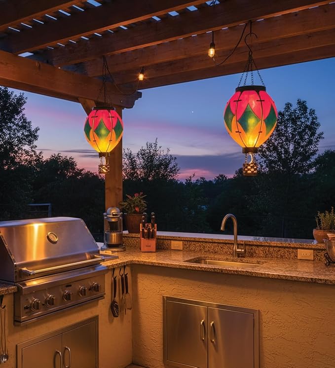 Regal Art &amp Gift Hot Air Balloon Solar Lantern – Hanging Solar-Powered LED Lights Waterproof Portable Decorative Outdoor Lamp Made of Metal &amp Glass for Garden Patios &amp Pathway – Diamond